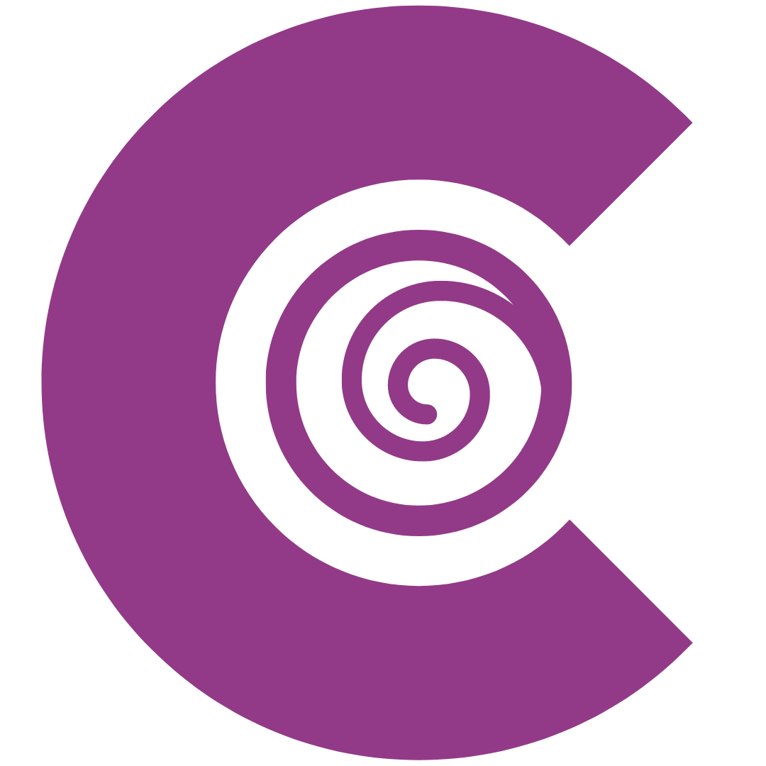 Vår omvärldsbevakning, ett lila C med en spiral i mitten
